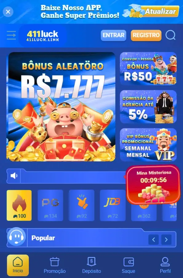 Aplicativo 411LUCK para acesso rápido aos jogos no celular